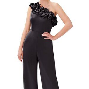 Adrianna Papell Black Ruffle One-Shoulder Jumpsuit NWT